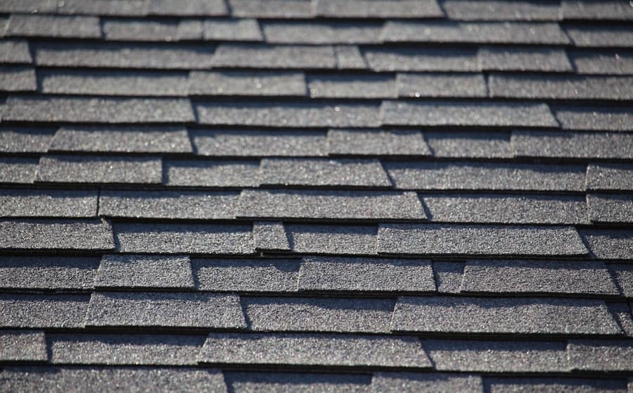 Architectural asphalt shingles in close detail on a residential roof